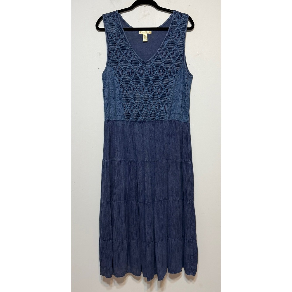 Studio West Blue Sleeveless Midi Dress with Crochet Bodice - Picture 2 of 15